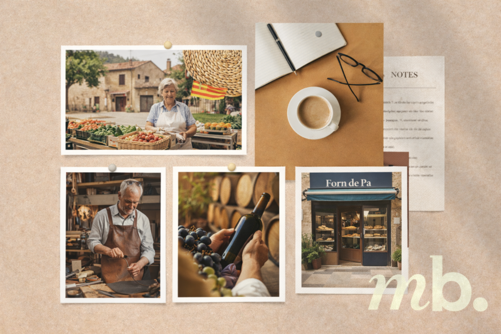 Marketing digital para pymes familiares en Cataluña – negocios locales, artesanos y comercios tradicionales representados junto al logo de Molt Bé