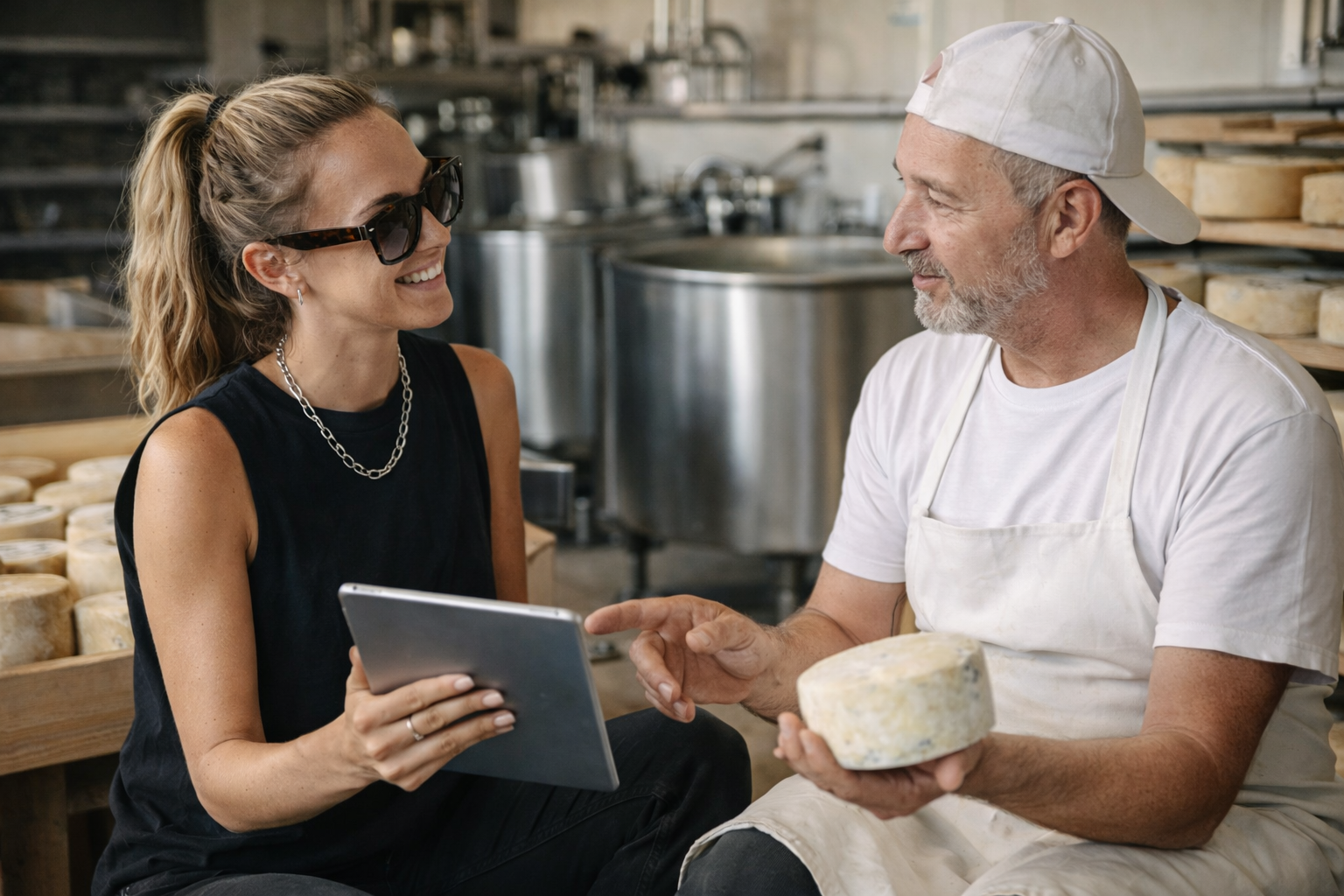 Conversación sobre la elaboración de queso con consultora de marketing digital para pymes en Cataluña. Molt Bé